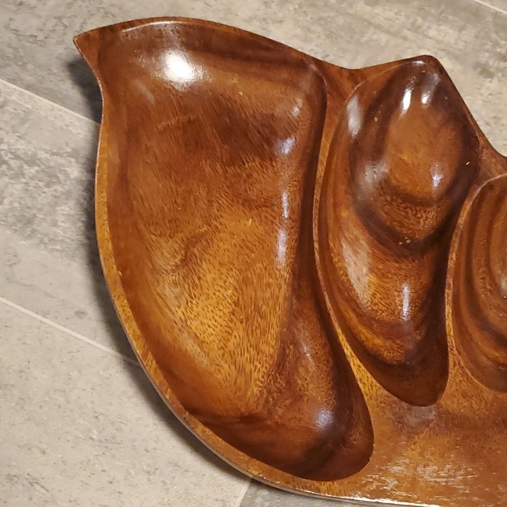 Vintage 3 Section Beautiful Monkey Pod Tray - Picture 3 of 5